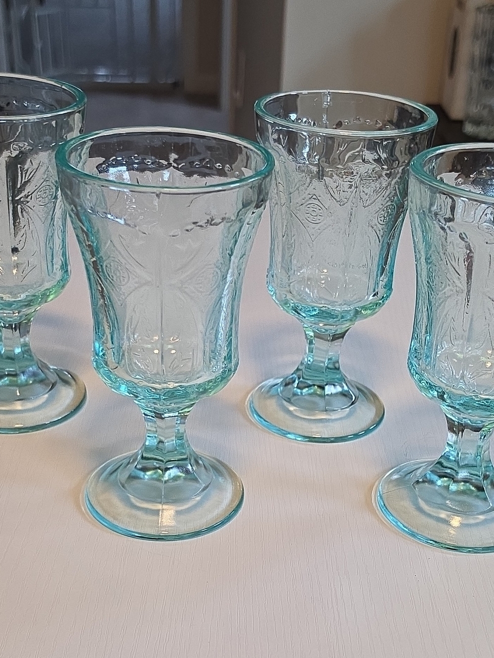 Vintage Recollection Depression Glass  Madrid Teal Set of 4.   Goblets